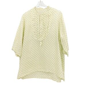 CP Shades XL Yellow Floral 100% Linen Tunic Top Pleated Bib 3/4 Sleeve